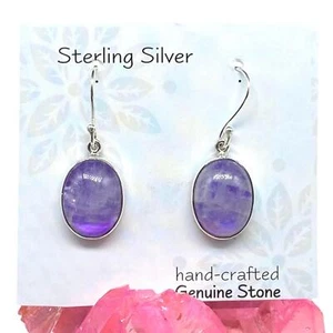 Purple Flash Rainbow Moonstone Earrings Solid 925 Sterling Silver Stone Drop - Picture 1 of 6