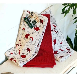 NWT Holiday Winter Cats & Snowflakes 3 piece Christmas Xmas Kitchen Towel Set - Picture 1 of 3