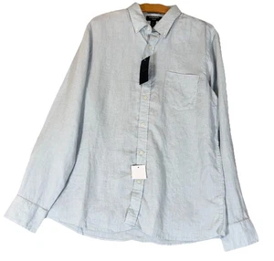 Nordstrom Shirt Mens Large Light Blue Linen Trim Fit Long Sleeve Button Down - Picture 1 of 9