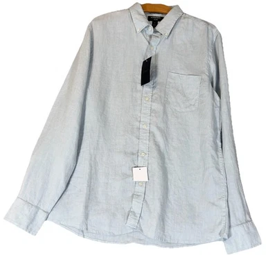 Nordstrom Shirt Mens Large Light Blue Linen Trim Fit Long Sleeve Button Down - Image 1 of 4