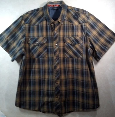 Camisa Harley Davidson Hombre 3XL Amarilla Negra A Cuadros Manga Corta Bolsillos Abotonados Foto 1 de 4