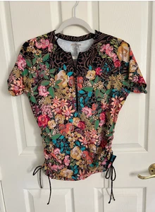 Johnny Was Millo Zebra Surf Shirt Swimwear Short Sleeve Mutli Floral Top M NWT - Picture 1 of 1