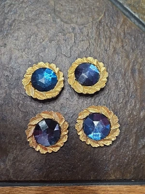 (4) Metal Buttons With Blue Gemstone #54 - Image 1 of 4