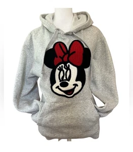 Disney klassisches Minnie Mouse Gesicht bestickt auf grauen bequemen kuscheligen Hoodie LG - Bild 1 von 5