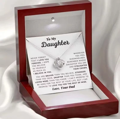 To My Daughter Necklace From Dad Love Knot Pendant Red LED Gift Box Birthday - Image 1 of 4