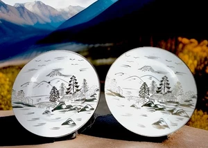 Vintage Japan Orion China Lithopane 6,5" Gold Untertasse - Mt. Fuji Pattern 2er Set - Bild 1 von 11