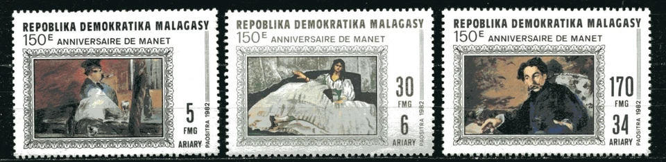 MADAGASCAR 1982, ARTE: PINTURAS DE MANET, Scott 643-645, MNH Foto 1 de 1
