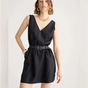 J. CREW Maxine Etuikleid mit V-Ausschnitt Leinen schwarz Gr. L {Q26} - Bild 1 von 8