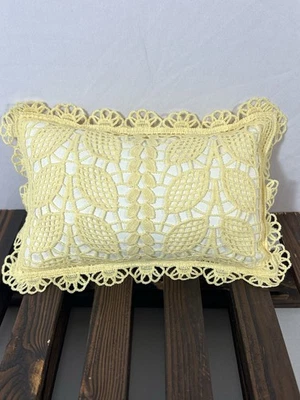 Elegant Yellow Lace Accent Mini Pillow  - Rectangle 9”x7” - Image 1 of 4