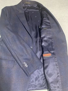 Jos A Bank Reserve E. Thomas Men's 40 R Cashmere & Wool Windowpane Blue Blazer - Picture 1 of 16