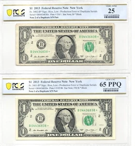 Error Star Note 2013 B Duplicated Serial Number Matched Set B04436838* New York - Picture 1 of 6