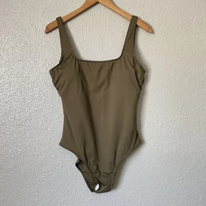 Everlane Sz L 10 12 Green One Piece Squareneck Swimwear Built Bra Removable Pads - Picture 1 of 13