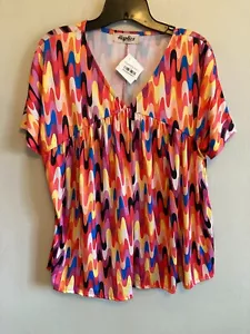 Haptics By Holly Harper Women's Top Geometric Short Sleeve V Neck Small NWT - Picture 1 of 12