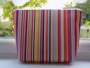 Handmade Toiletries Wash Make Up Bag Striped Cotton Fabric Waterproof Lining - Picture 1 of 3