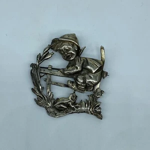 Vintage Hummel Silson Pewter Pin Brooch "A Brave Young Boy" 1940's Metal Jewelry - Picture 1 of 6