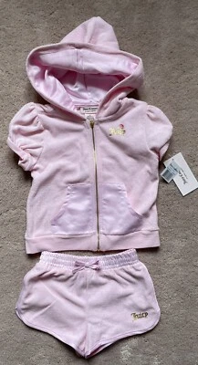 Conjunto de moletom e shorts Juicy Couture rosa novo com etiquetas Terry com zíper tamanho 4 - Imagem 1 de 4