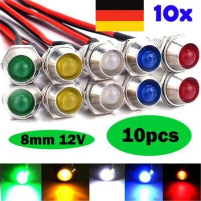 YANQUEENS 10 Stück 12V 8mm Auto Boot Kontrollleuchten LED Pilot Dashboard Warnlampen - DE