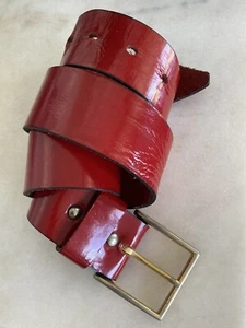 VTG 60s Hippie Red Patent Leather Belt Beatles Era Authentic Street Mod Shiny 33 - Picture 1 of 18