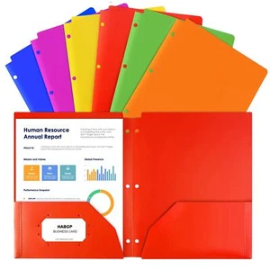 Plastic Folders with Pockets 6 Assorted Color Pocket Folders for 3 Hole Punch... - Picture 1 of 7