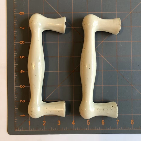 2 Vintage Porcelain Coated Metal Heavy Door Handles Drawer Pulls Antique White Cover