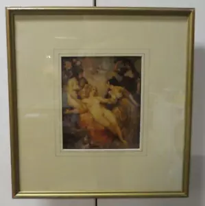 VINTAGE NORMAN LINDSAY FRAMED LITHOGRAPH CLOUR PRINT NUDE LADIES NYMPHS - Picture 1 of 6