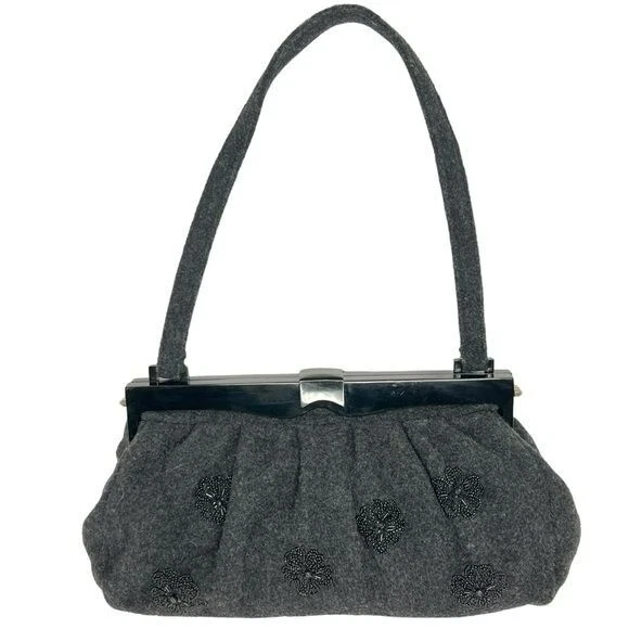 Bolso de hombro Timmy Woods Beverly Hills gris carbón lana fieltro cuentas noche Foto 1 de 4