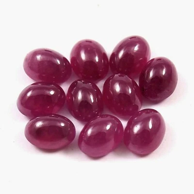AAA CERTIFIED Natural Mozambique Ruby Oval Gemstone Cabochon Lot 6x8 MM- 10 Pcs - Image 1 of 4