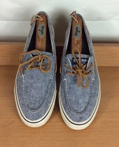 Men's Sperry Top-Sider Casual Lace Up Boat Shoes Sneakers Size 9.5 Gray Denim - Picture 1 of 7