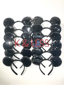 24pcs Minnie Mickey Mouse Ear Headbands Black Fish Scale Party Favors Birthday - Picture 1 of 2