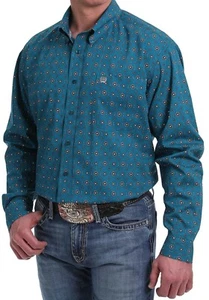 Cinch Men's Teal Patterned Long Sleeve Shirt Size XL New RRP $ 115 - Foto 1 di 7