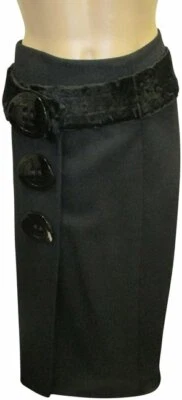 Falda de lana negra de pasarela DOLCE & GABBANA con terciopelo en la cintura y botones grandes - 44 Foto 1 de 4