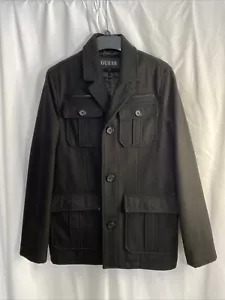 Guess BLACK WOOL BLEND QUILTED LINING HEAVY WINTER JACKET Medium - Picture 1 of 10