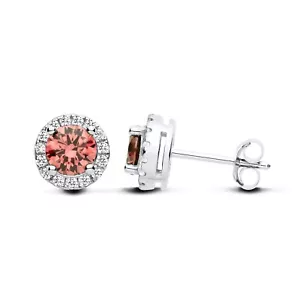 Sterling Silver 925 simulated Morganite & CZ Halo Cluster Round Stud Earrings - Picture 1 of 6