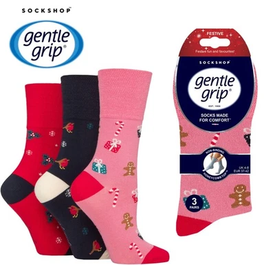 Calcetines de Navidad para mujer suaves bambú regalo de Navidad paquete de 3 talla 4-8 SOCKSHOP agarre suave Foto 1 de 4