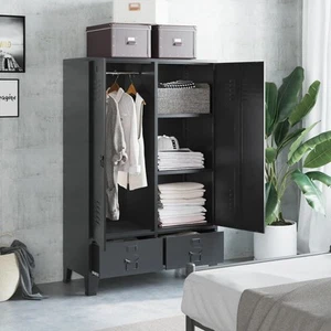 Wardrobe Black Steel, Plastic Compact Wardrobe Rectangular vidaXL - Picture 1 of 11