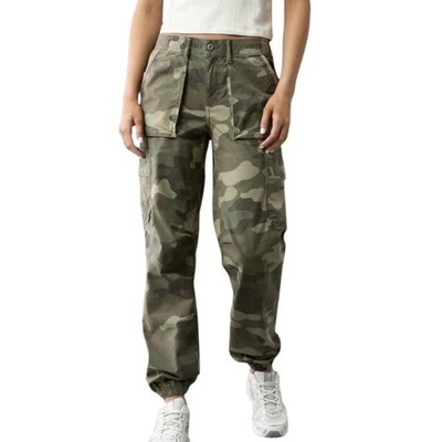 American Eagle Women’s 4 Small Green Camo Baggy Cargo Pants Stretch Joggers - Image 1 of 4
