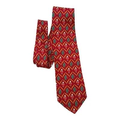 Corbata de seda Brooks Brothers Navidad roja dorada patrón de acebo de Santa hecha a mano en EE. UU. Foto 1 de 4