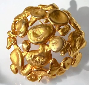 Brutalistische Goldnugget Brosche signiert DeNicola gewölbt Vintage 60er Statement Pin - Bild 1 von 9