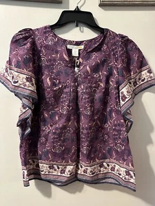 c c california Woman Top Purple ( Multicolor) Short Sleeve Size M Floral - Picture 1 of 7