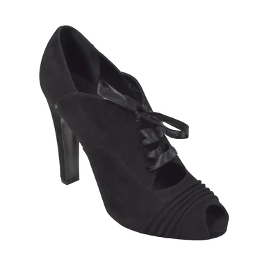 Ralph Lauren Etiqueta Púrpura Negro Gamuza Pilar Punta Abierta Tacones Bomba 9 Nuevos $695 Foto 1 de 4