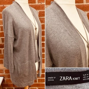 ZARA Size 12-14 (M) Grey Cardigan Thin Knit Summer Holiday Excellent L1 - Picture 1 of 7