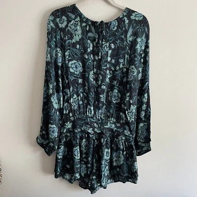 Free People S 花卉波西米亚领带露背长袖舞蹈直到黎明连身裤全新无标签 — 第 1/4 张图片