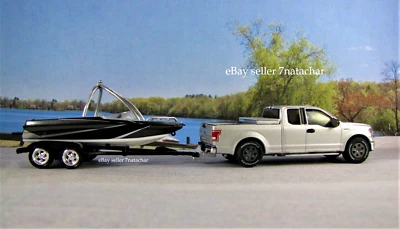 2015 - 2020 Ford F150 + Bowrider Ski Boat Truck Trailer 1/64 Scale Model Set - Image 1 of 4