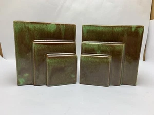 Pair Vtg West Coast Pottery California Art Deco #116 Green & Brown Bookend Vases - Picture 1 of 12