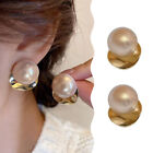 1Pair Fashion Big Pearl Stud Earrings For Women Gift Circular Metal Personality