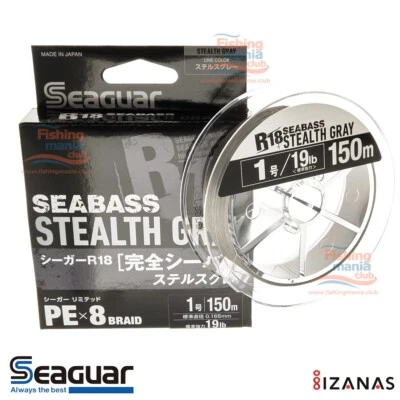 Kureha Seaguar R18 Seabass Stealth Gray PE X8 150 m PE #1 19 LB 8 Braided - Image 1 of 3