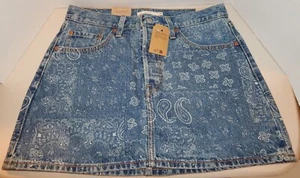 Levi's Icon Rock Größe 28 blau Paisleymuster mittelhoher Bund Denim neu mit Etikett 5 Taschen Baumwolle - Bild 1 von 20