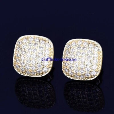 天然白色黄玉宝石 925 纯银镀金袖扣 #223 — 第 1/4 张图片