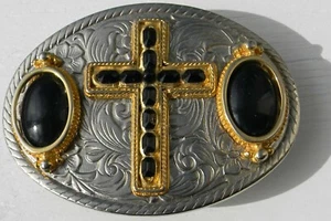 VINTAGE 1980s Cowboy Rocker Crucifix Glam Belt Buckle marked 1848 - Picture 1 of 6