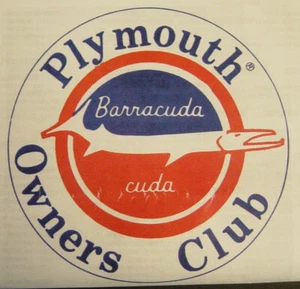 Plymouth Barracuda Cuda Owners Club Aufkleber Sticker 3" Neu Vintage NOS Chrysler Mopar - Bild 1 von 3